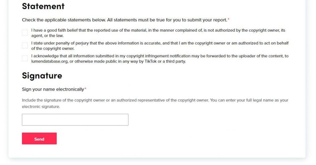 TikTok Copyright Infringing Content Signature
