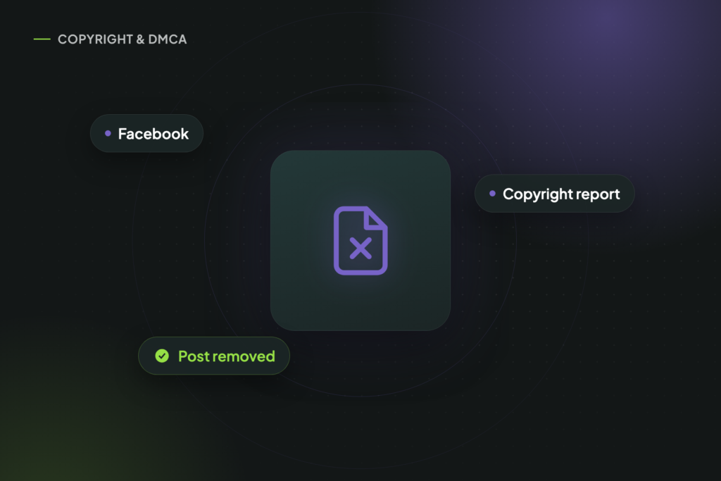 Illustration: Facebook, Copyright report, Post removed